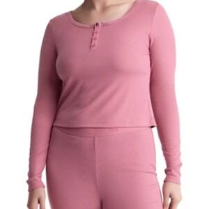 GAP Body Womens Small Long Sleeve Ribbed Henley Pajama Top Heather Rose $45 2253